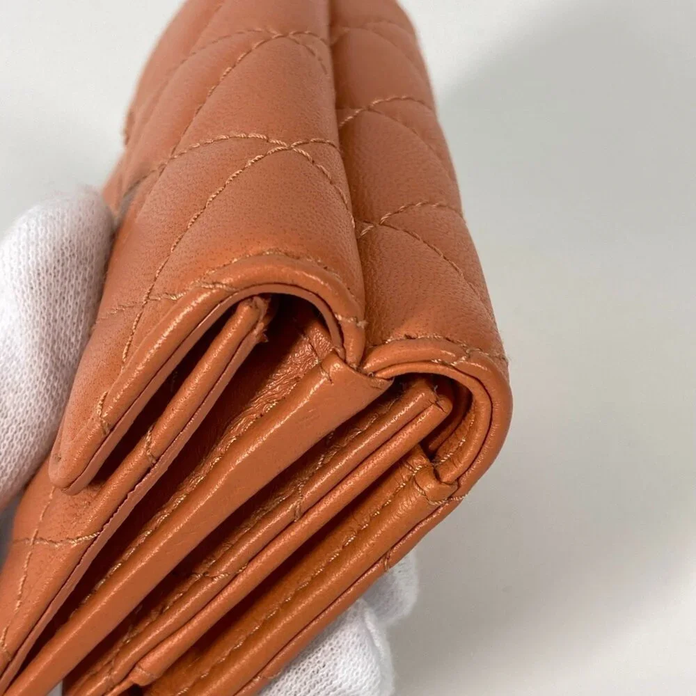 CHANEL Orange Lambskin Leather Logo Wallet - Picture 8 of 16